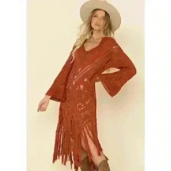 Free People NWT Autumn Constellation Mars Fringe Knit Crochet Sweater Dress XS - Picture 3 of 13